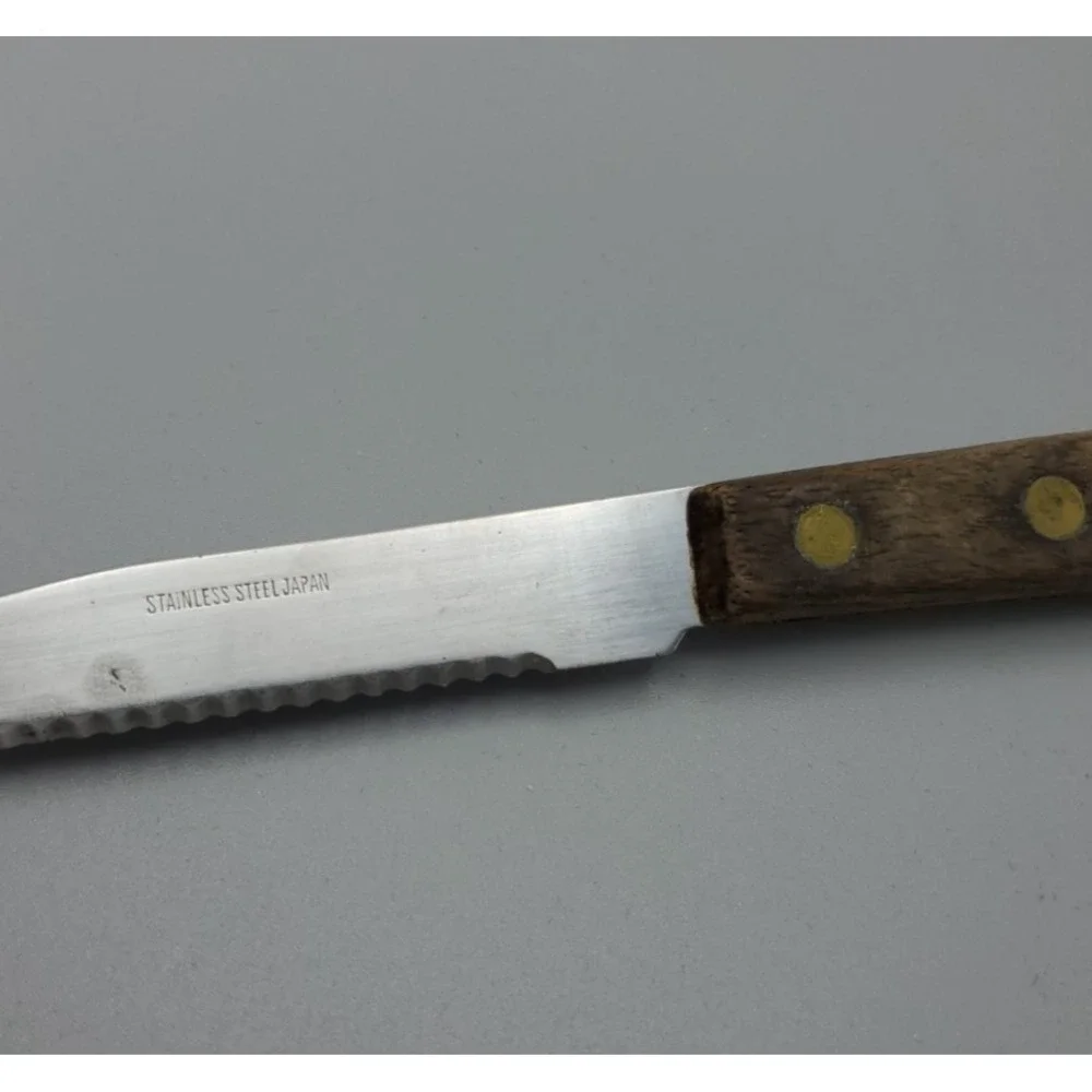 4 Mid-Century Kitchen Knives with Wood Handles Steak Cheese Grapefruit Multi-Use